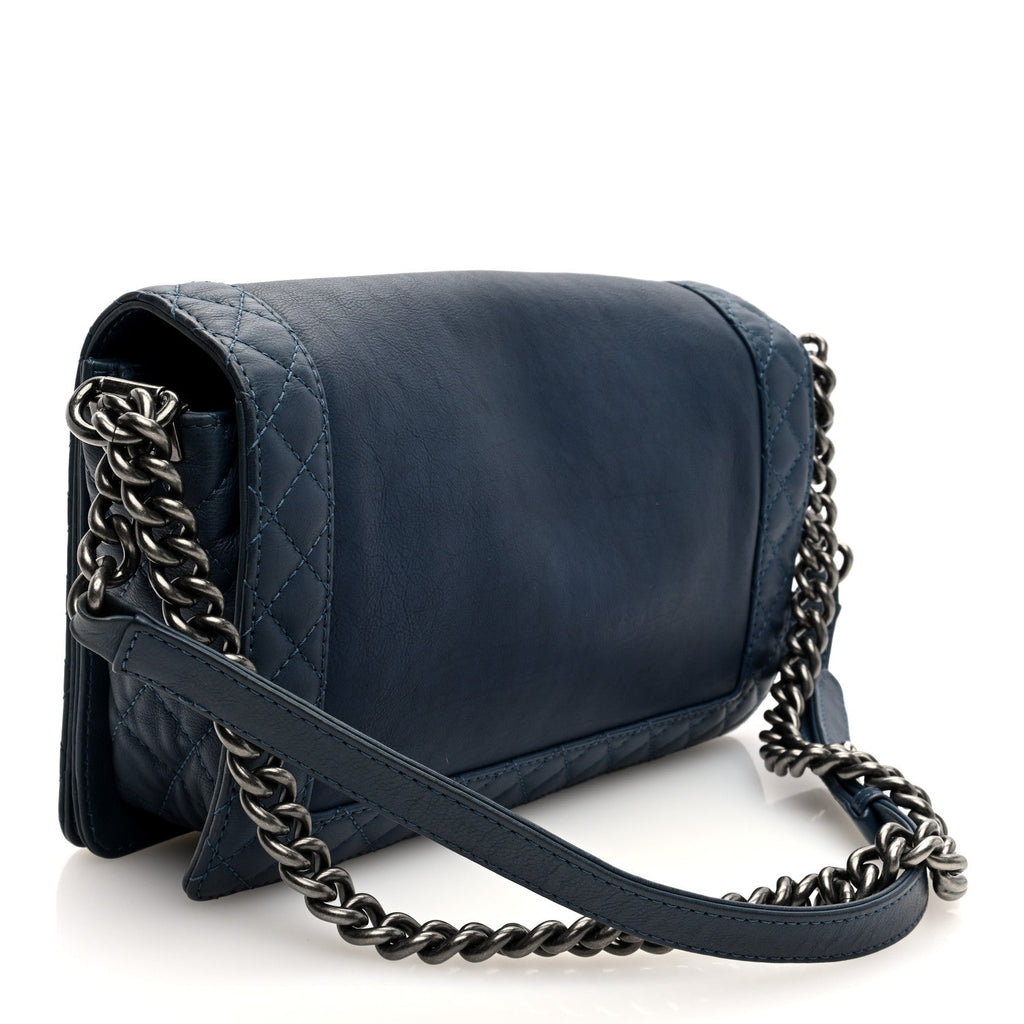Calfskin Medium Boy Reverso Flap Blue