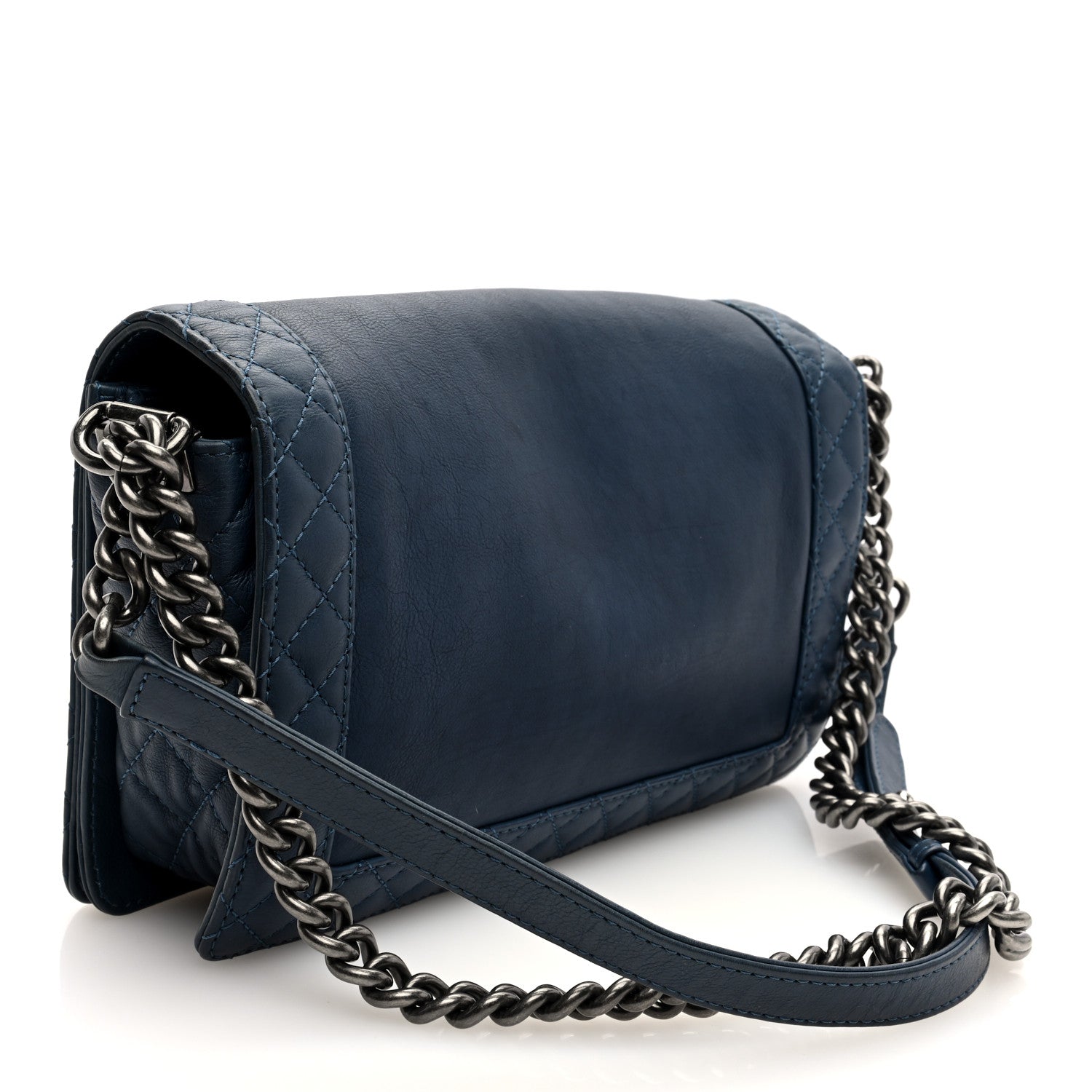 Calfskin Medium Boy Reverso Flap Blue