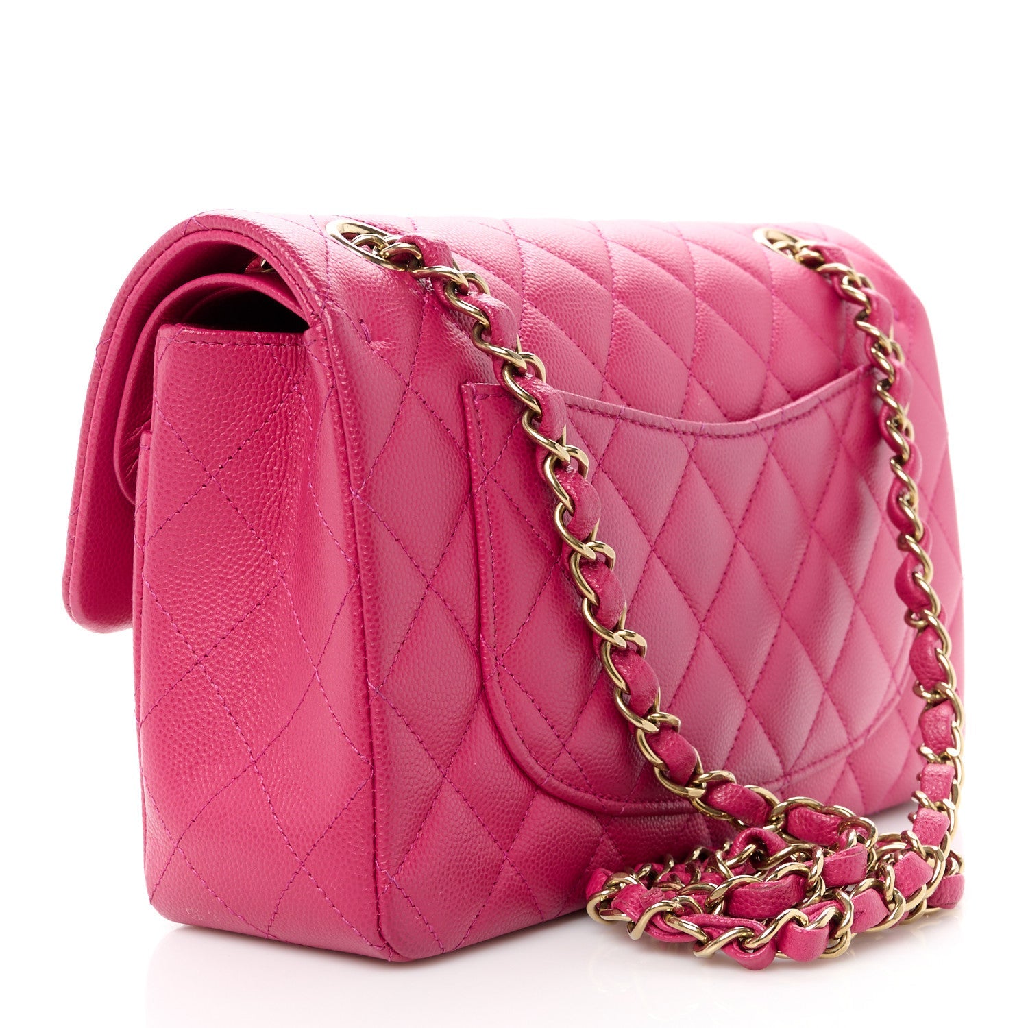 Caviar Quilted Small Double Flap Fuchsia