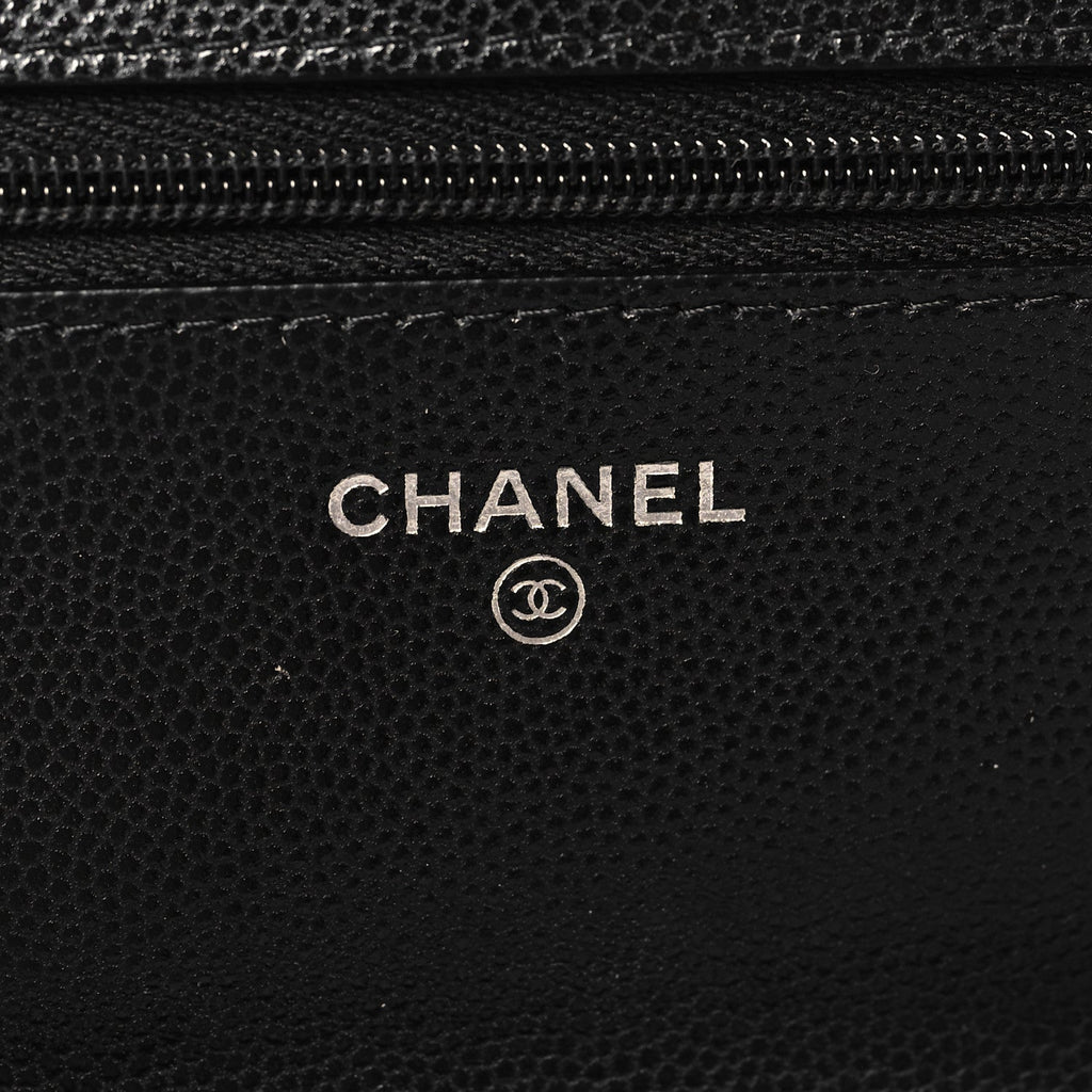 Caviar Quilted CC Logo Wallet on Chain WOC Black