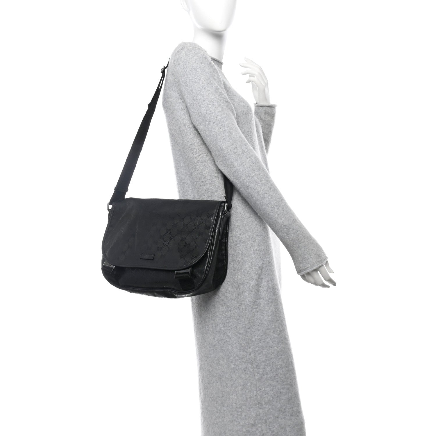 Imprime Monogram Medium Double Buckle Flap Messenger Bag Black