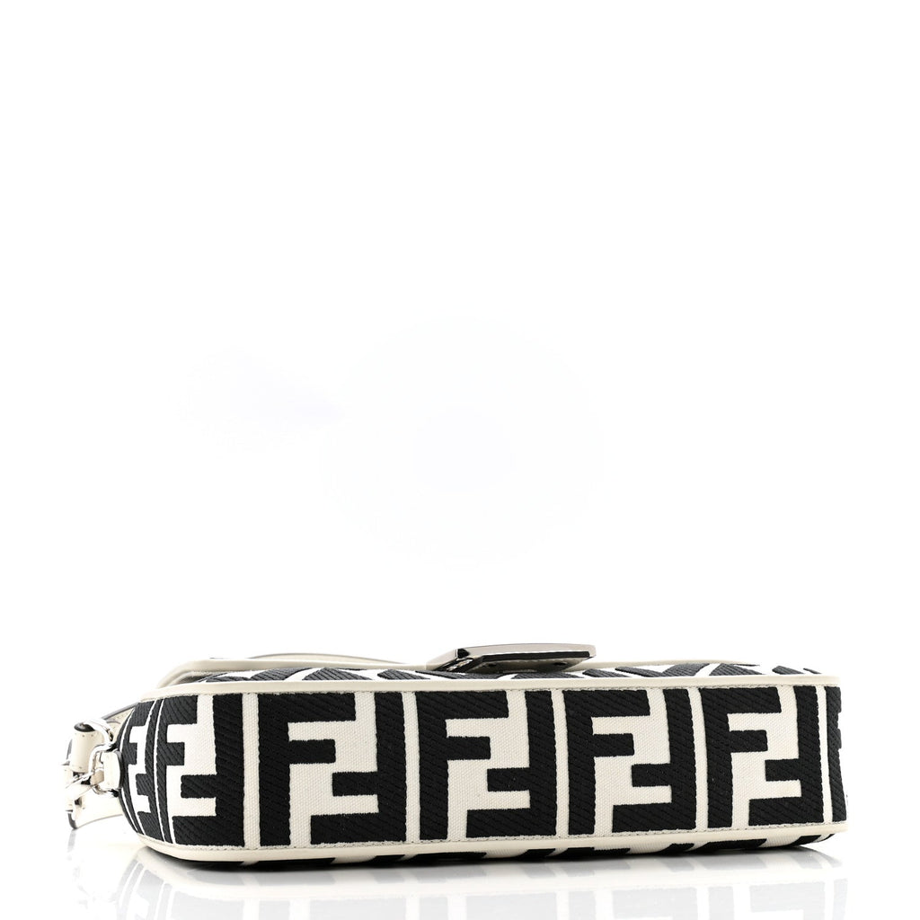 Canvas Vitello King FF Embroidered Baguette White Black