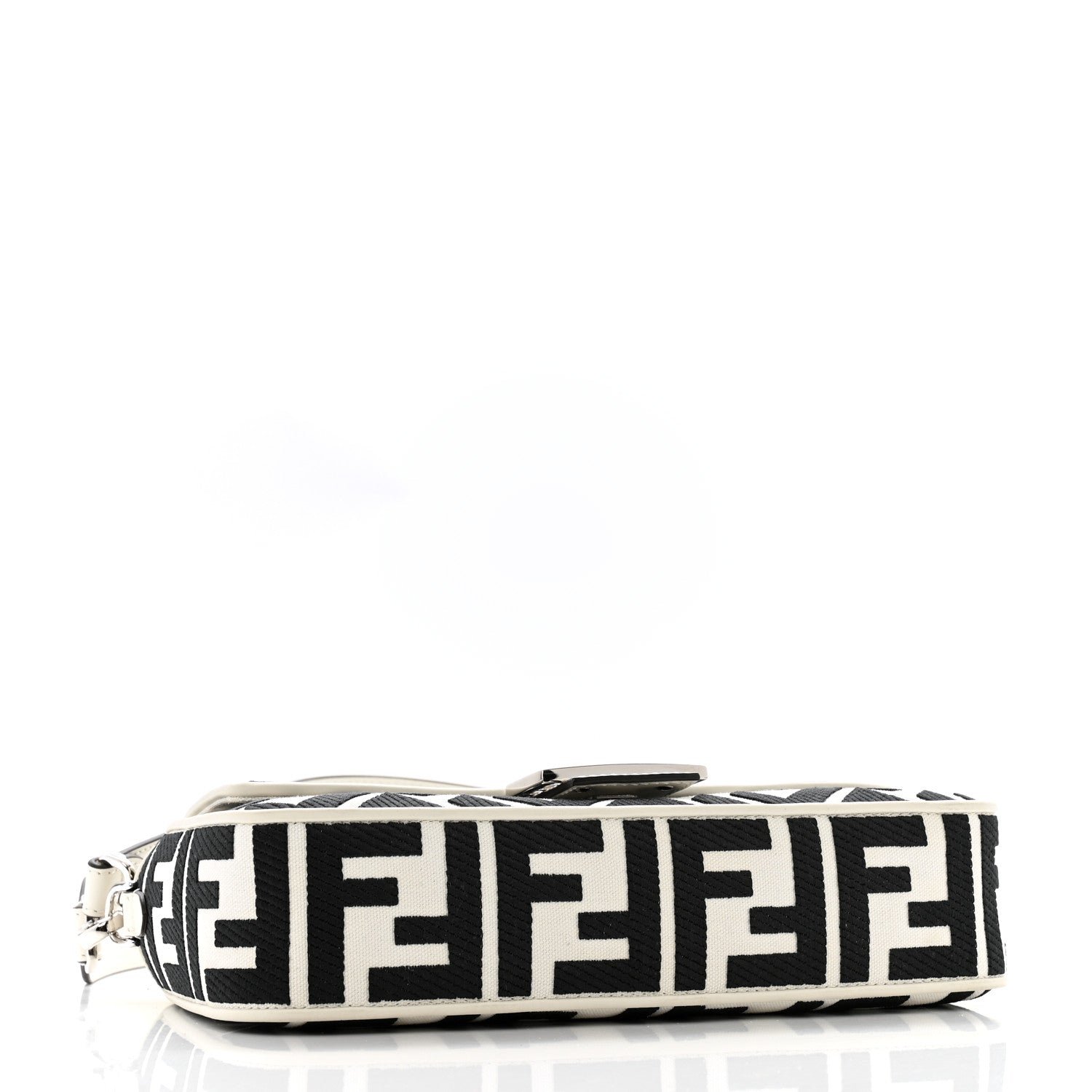 Canvas Vitello King FF Embroidered Baguette White Black