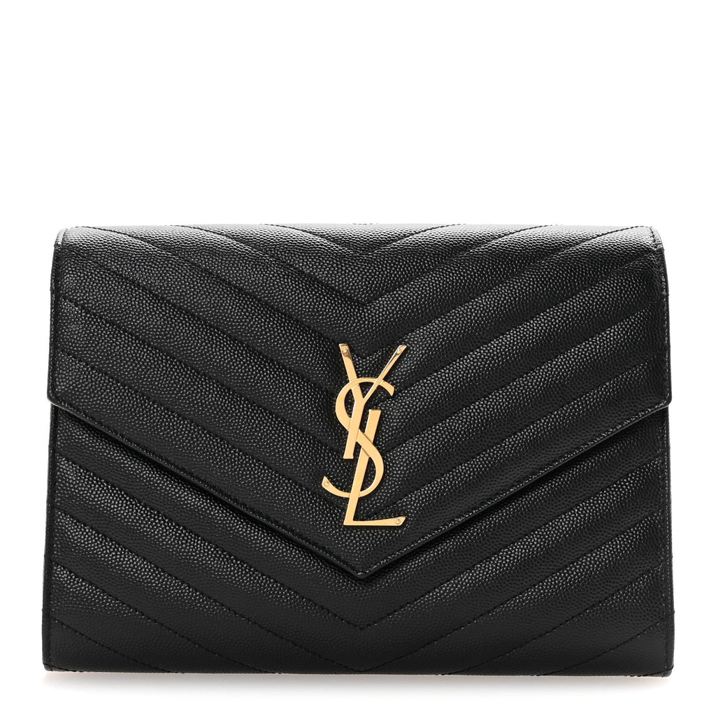 Grain De Poudre Matelasse Chevron Monogram Envelope Clutch Black
