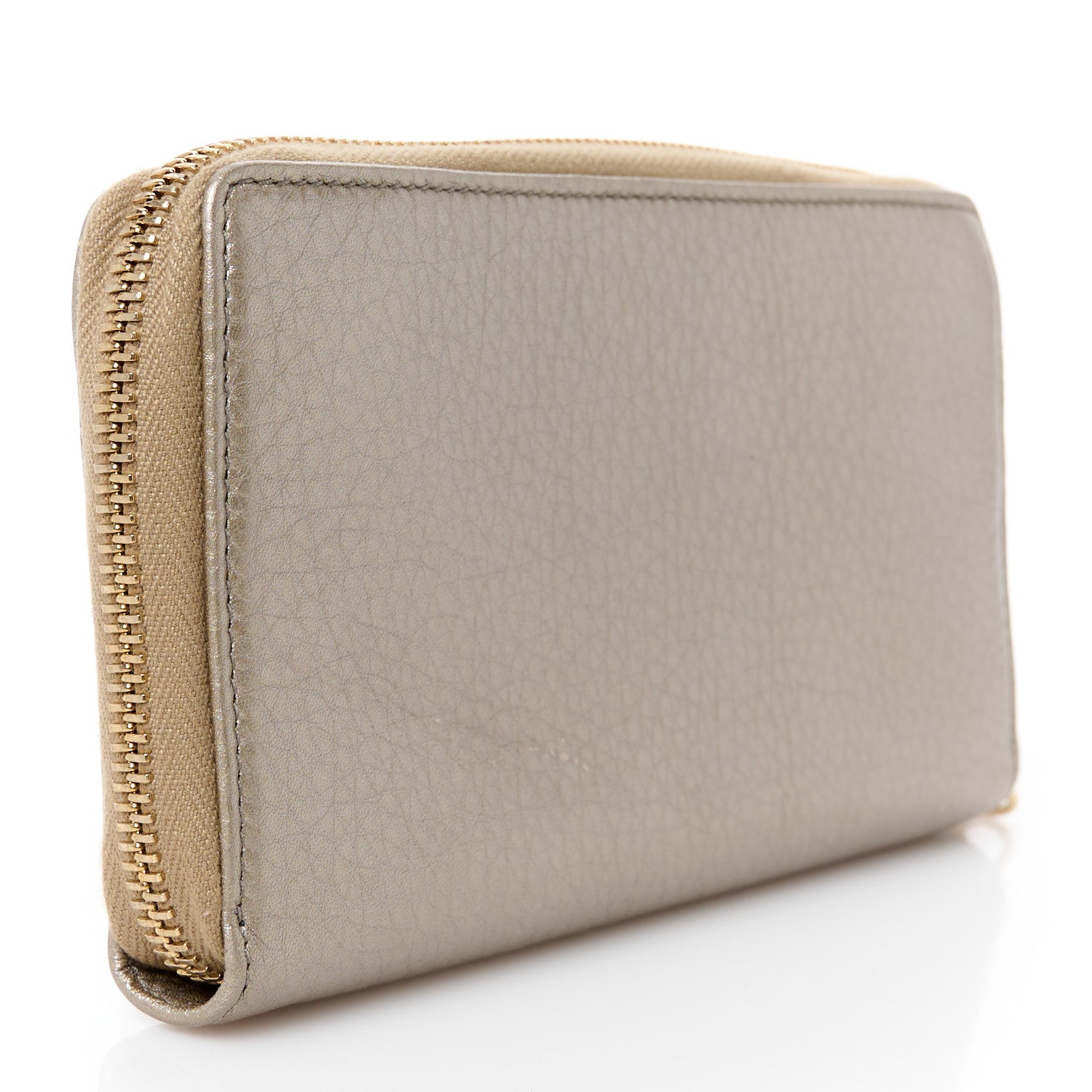Metallic Pebbled Calfskin Soho Zip Around Wallet Golden Beige