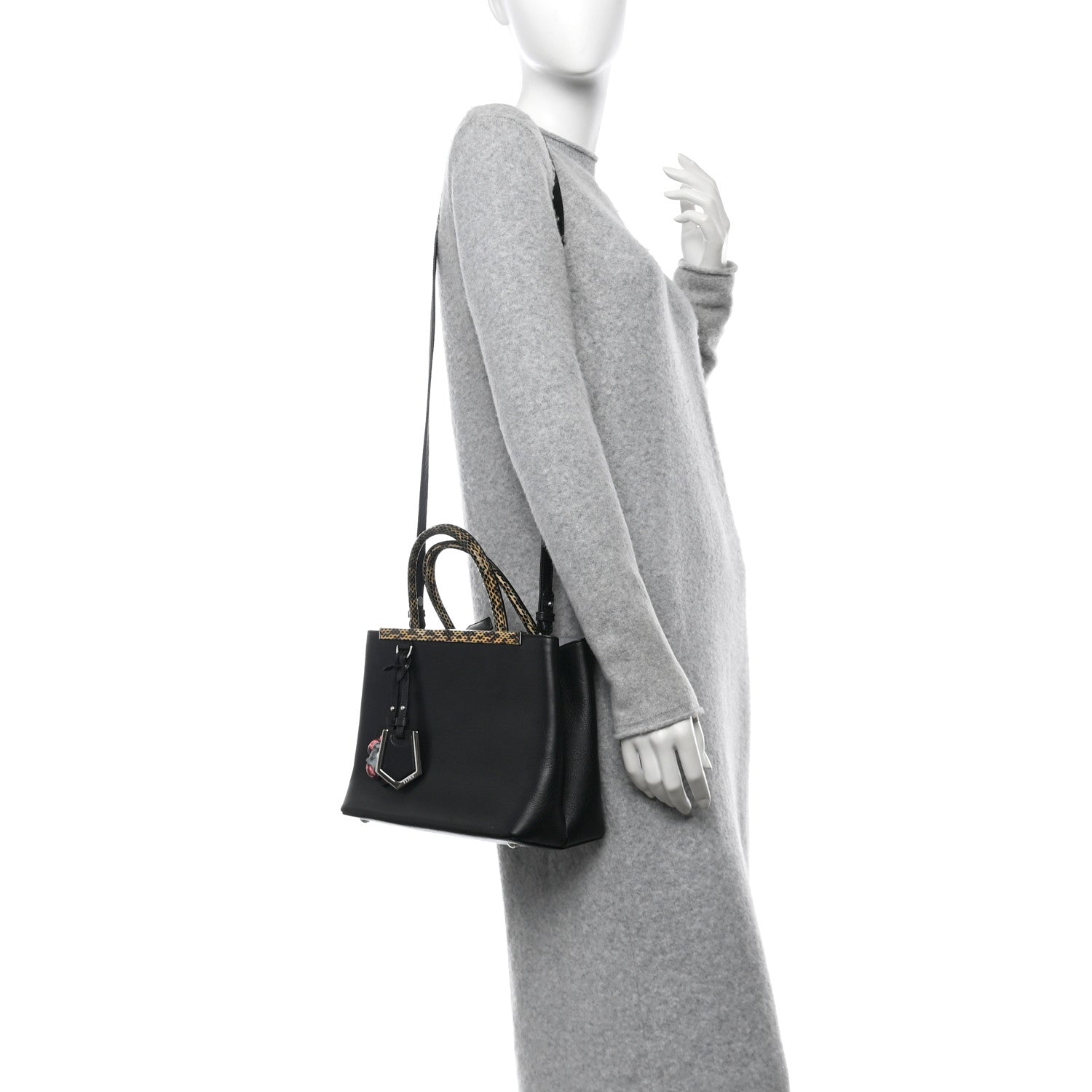 Vitello Dolce Elaphe Petite 2Jours Tote Black Polvere