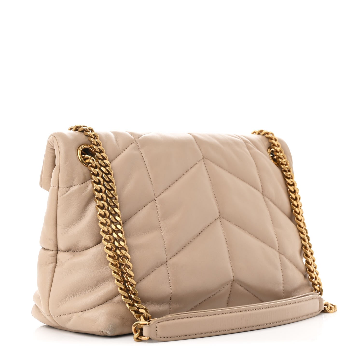 Lambskin Quilted Small Loulou Puffer Monogram Chain Satchel Dark Beige