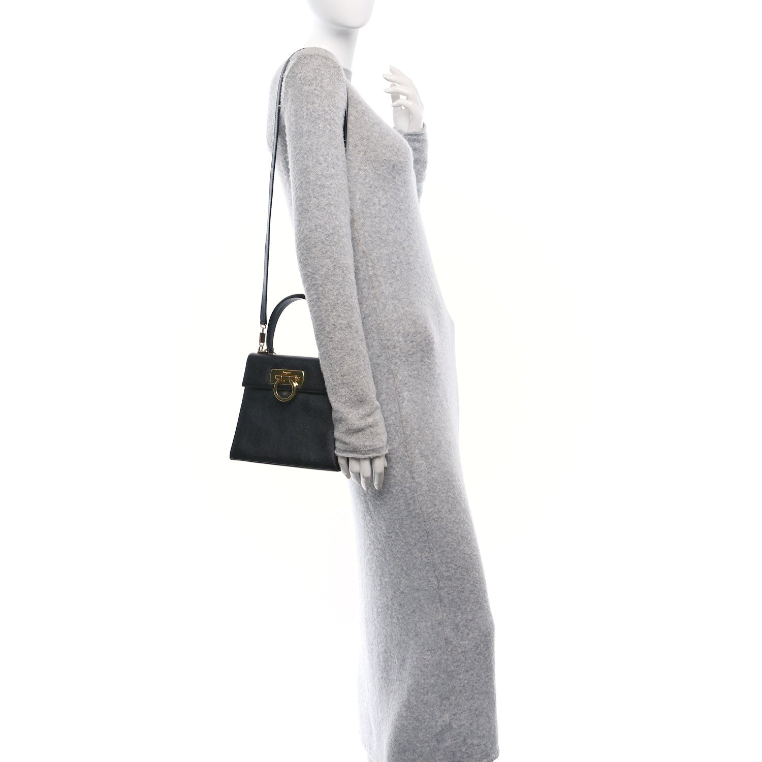 Hammered Calfskin Small Iconic Top Handle Bag Black