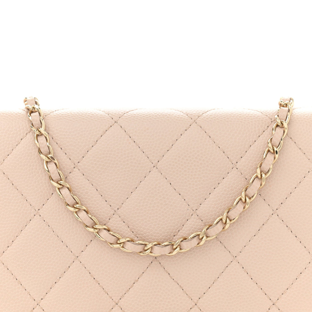 Caviar Quilted Golden Class Wallet On Chain WOC Light Beige