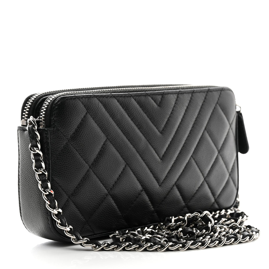 Caviar Quilted Diamond Small CC Duo Clutch With Chain Black