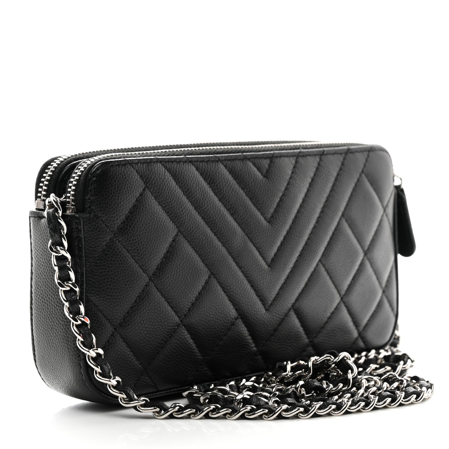 Caviar Quilted Diamond Small CC Duo Clutch With Chain Black