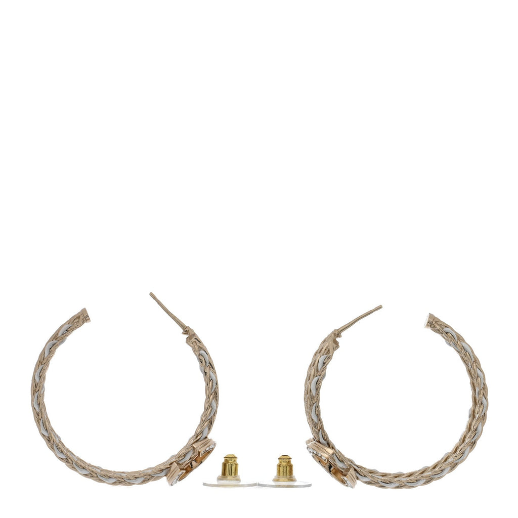 Crystal Lambskin CC Double Chain Hoop Earrings Gold White