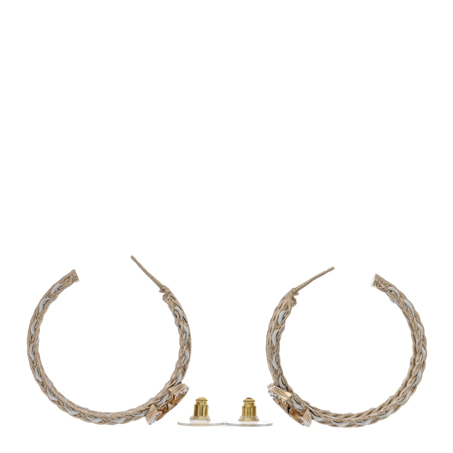 Crystal Lambskin CC Double Chain Hoop Earrings Gold White
