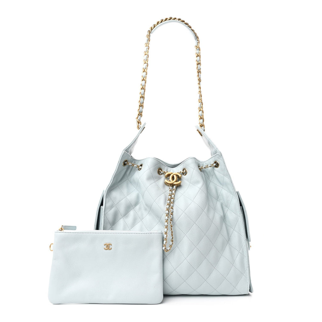 Caviar Quilted Medium Chanel 25 Handbag Light Blue