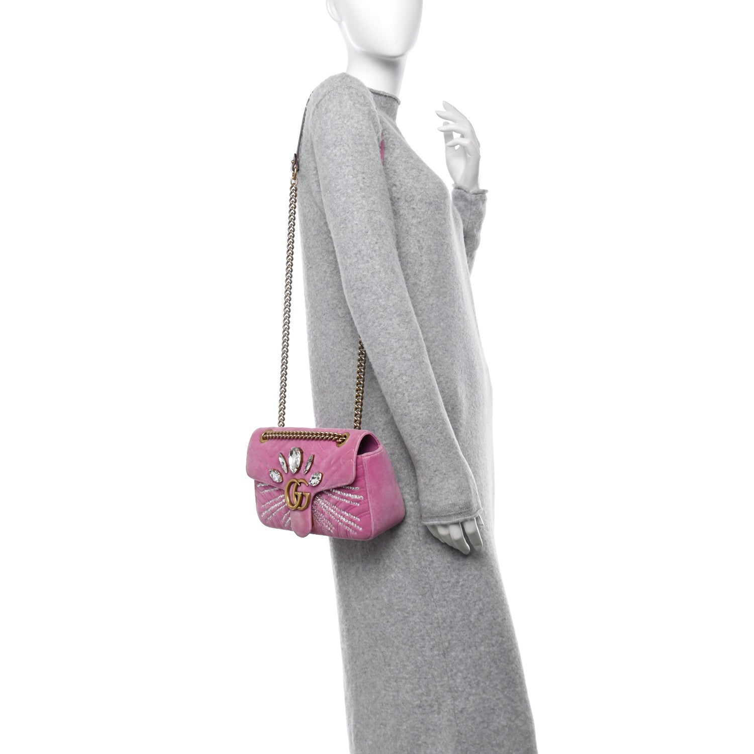 Velvet Matelasse Marquise Crystals Embroidered Small GG Marmont Shoulder Bag Malva
