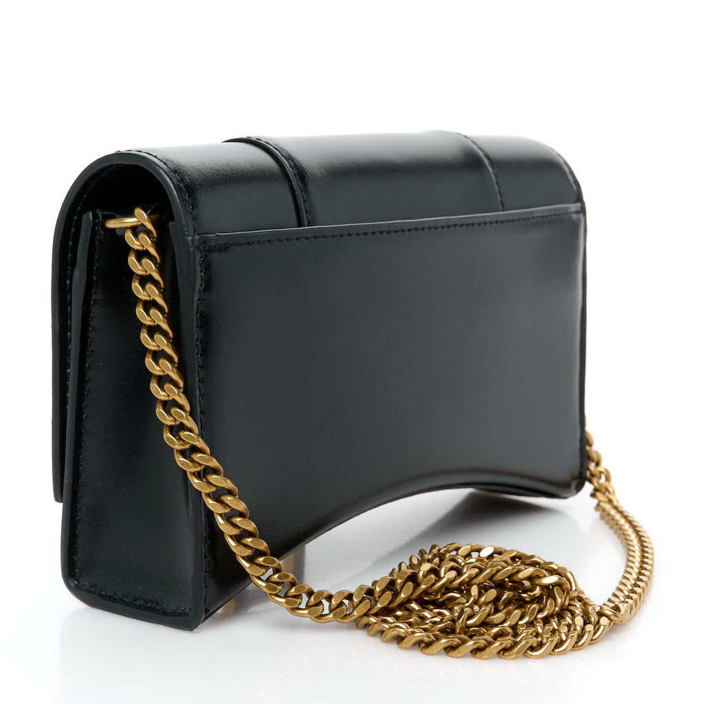 Shiny Box Calfskin Hourglass Chain Bag Black