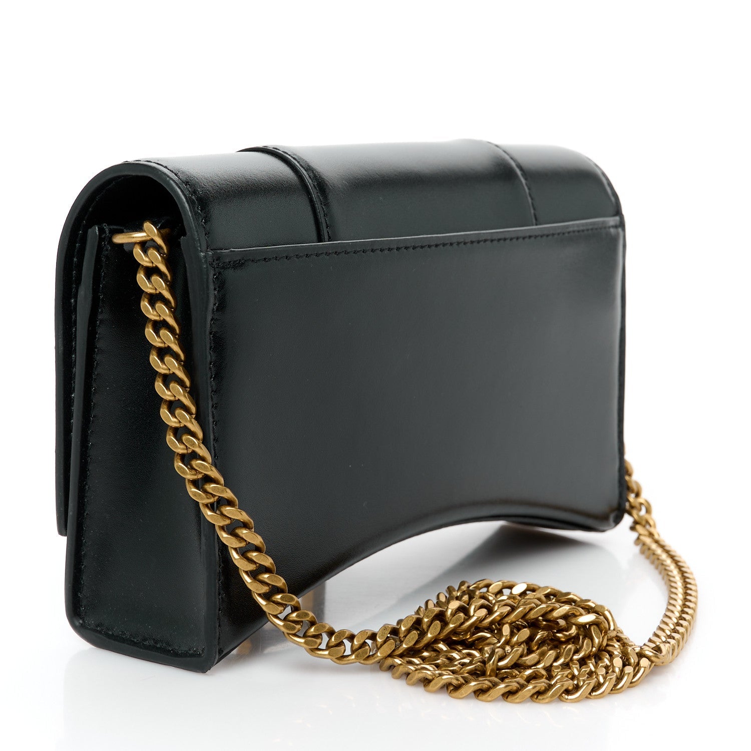 Shiny Box Calfskin Hourglass Chain Bag Black