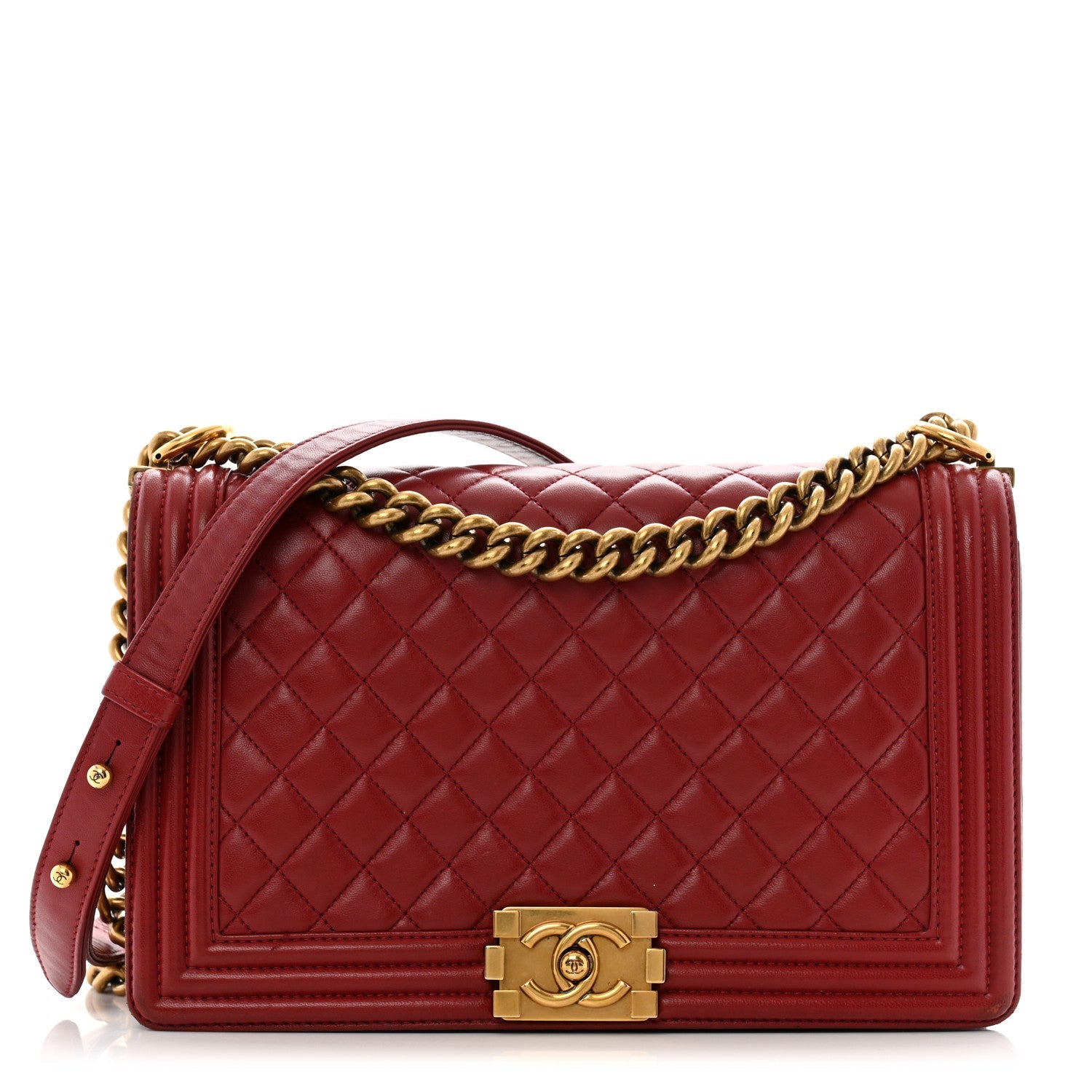 Lambskin Quilted New Medium Boy Flap Dark Red