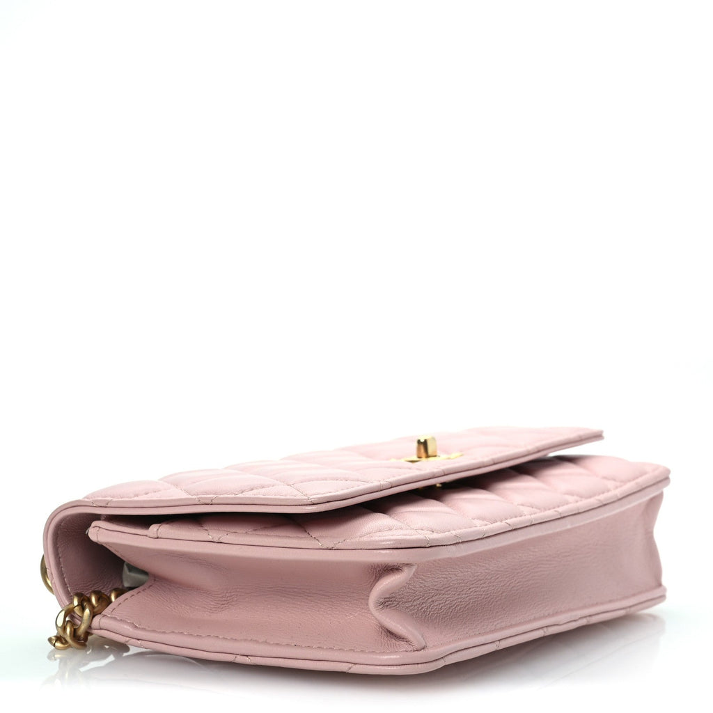 Lambskin Quilted Sweet Camellia Wallet on Chain WOC Light Beige