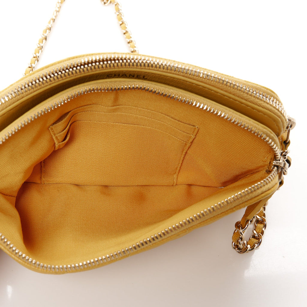 Caviar Quilted Small Clutch With Chain Yellow