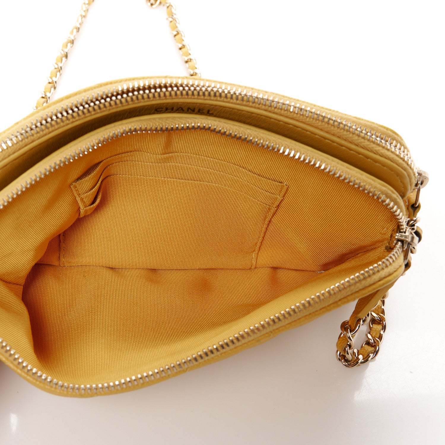 Caviar Quilted Small Clutch With Chain Yellow