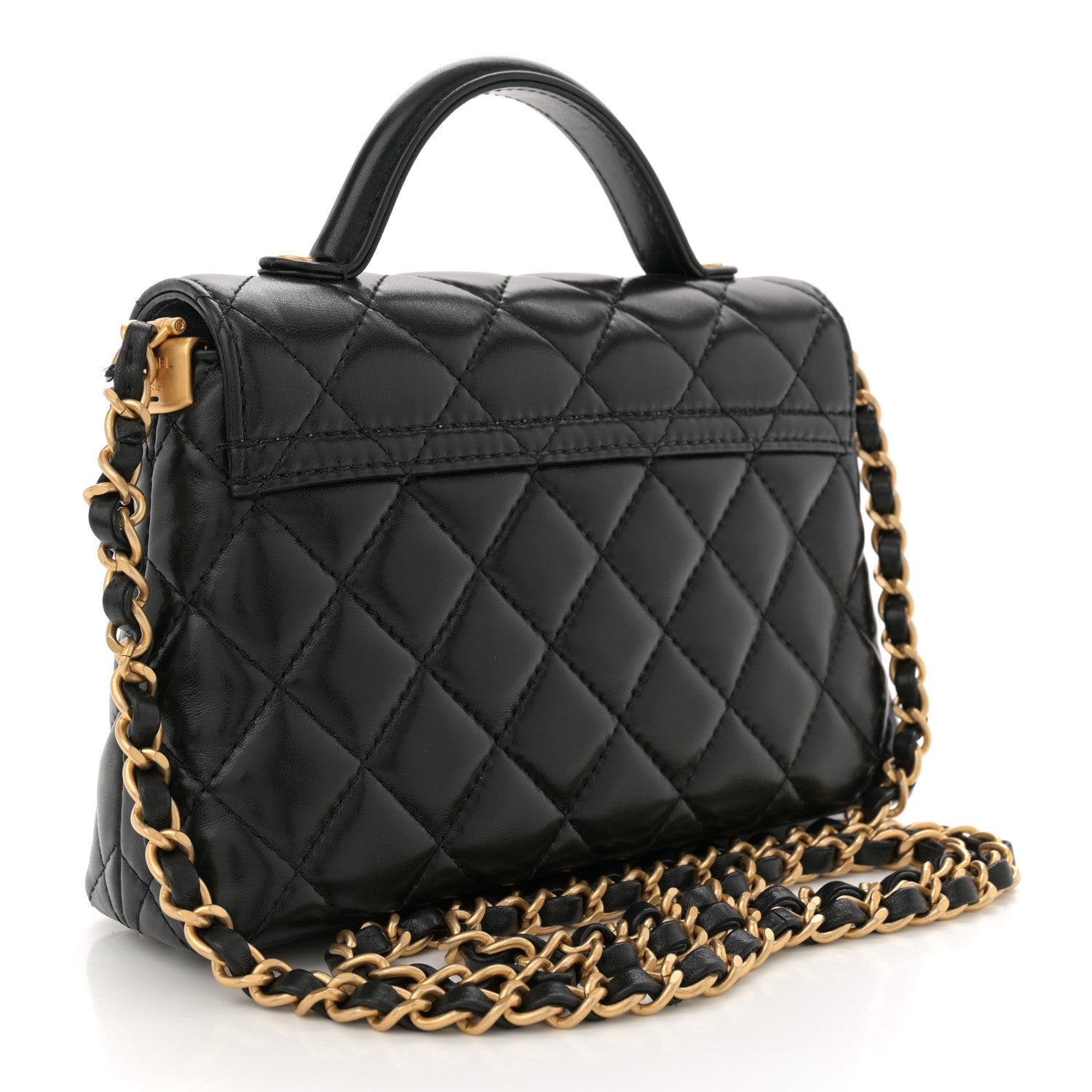 Lambskin Quilted Small Flap Top Handle Bag Black
