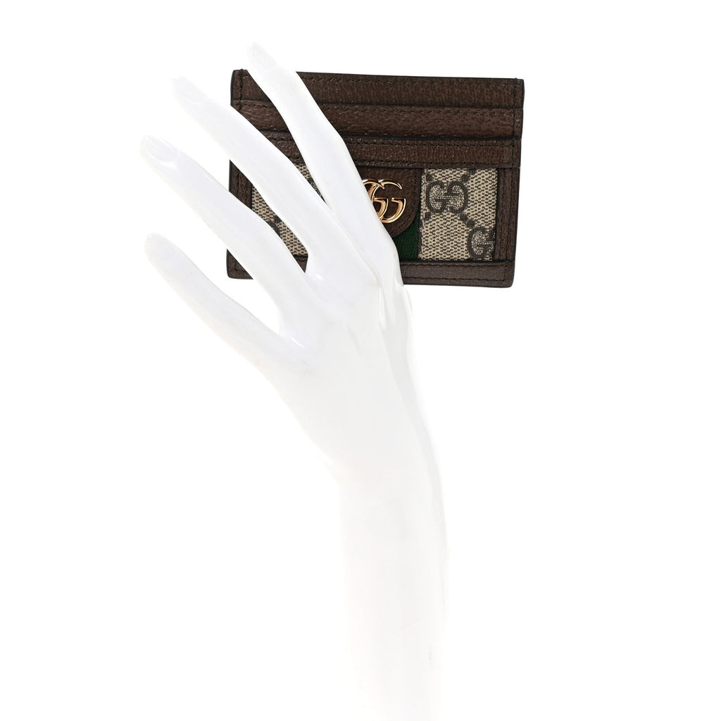 GG Supreme Monogram Textured Dollar Calfskin Ophidia  Holder Beige Ebony New Acero