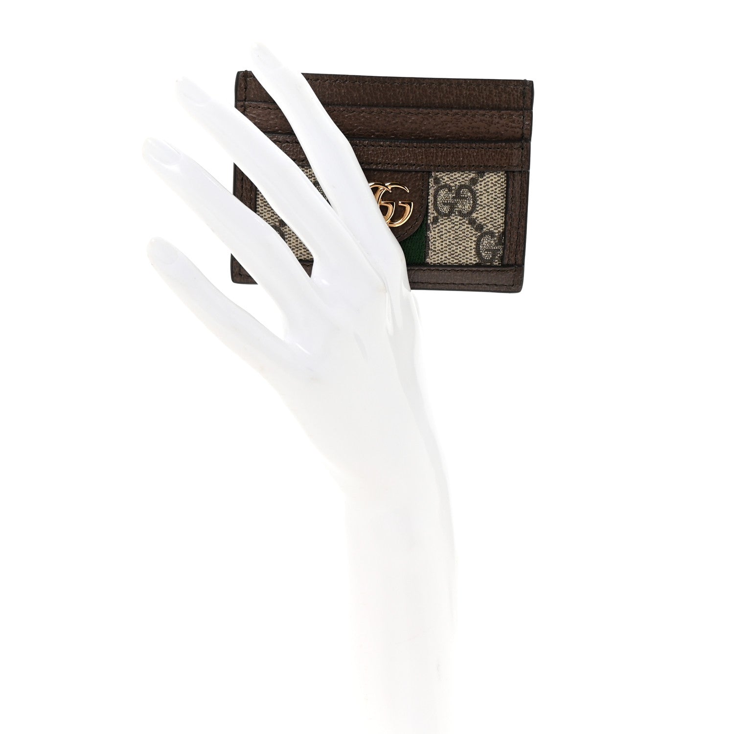 GG Supreme Monogram Textured Dollar Calfskin Ophidia  Holder Beige Ebony New Acero