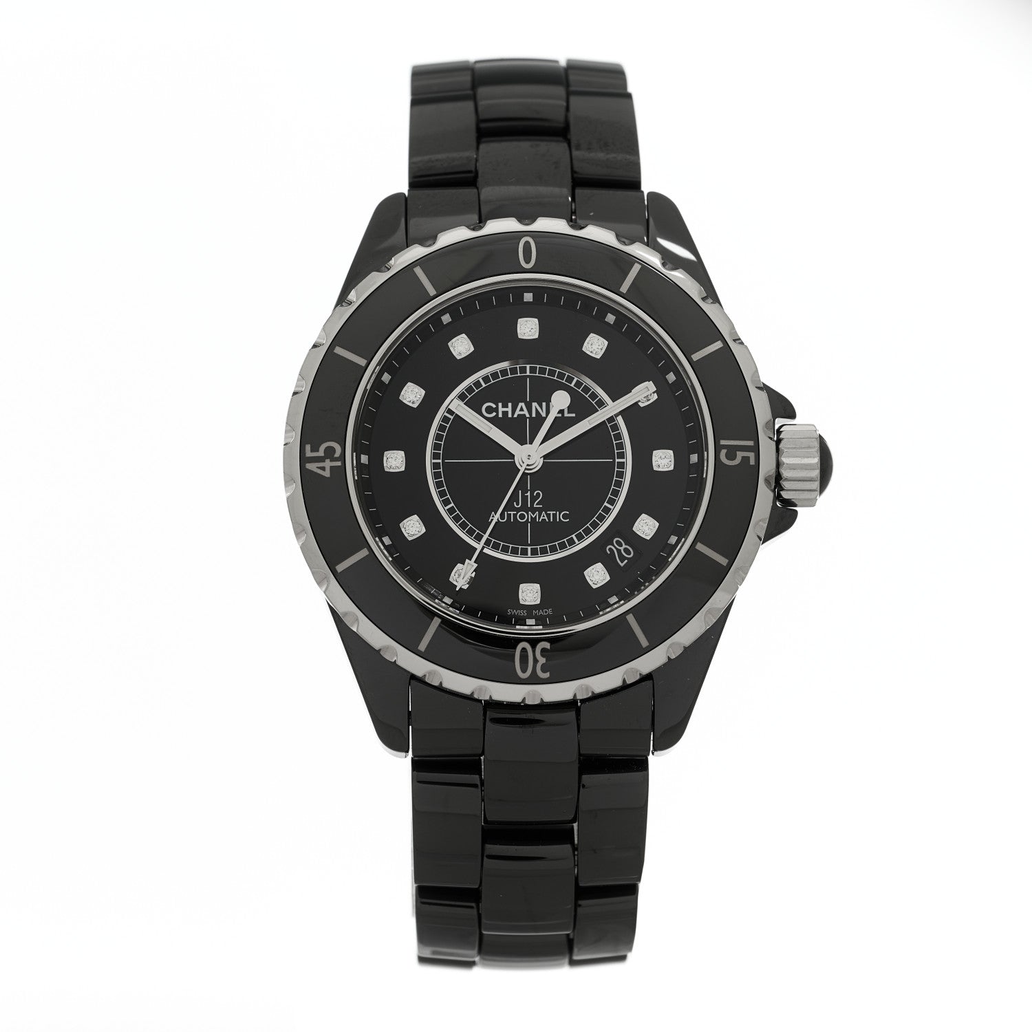 Stainless Steel Ceramic Diamond 38mm J12 Automatic Watch Black