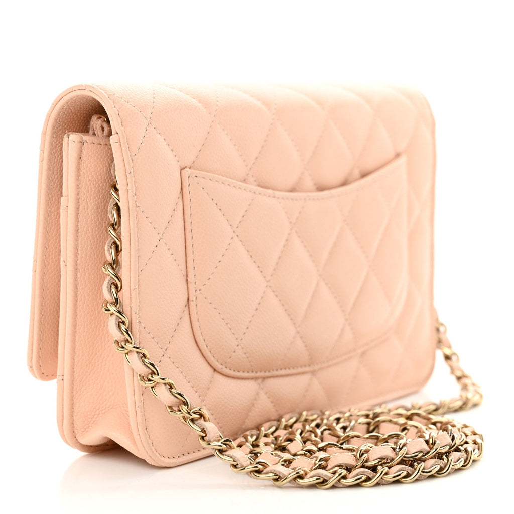 Caviar Quilted Wallet on Chain WOC Light Pink
