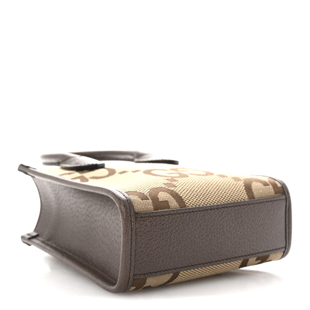 Monogram Jumbo GG Textured Dollar Calfskin Web Mini Vertical Tote Camel Ebony New Acero