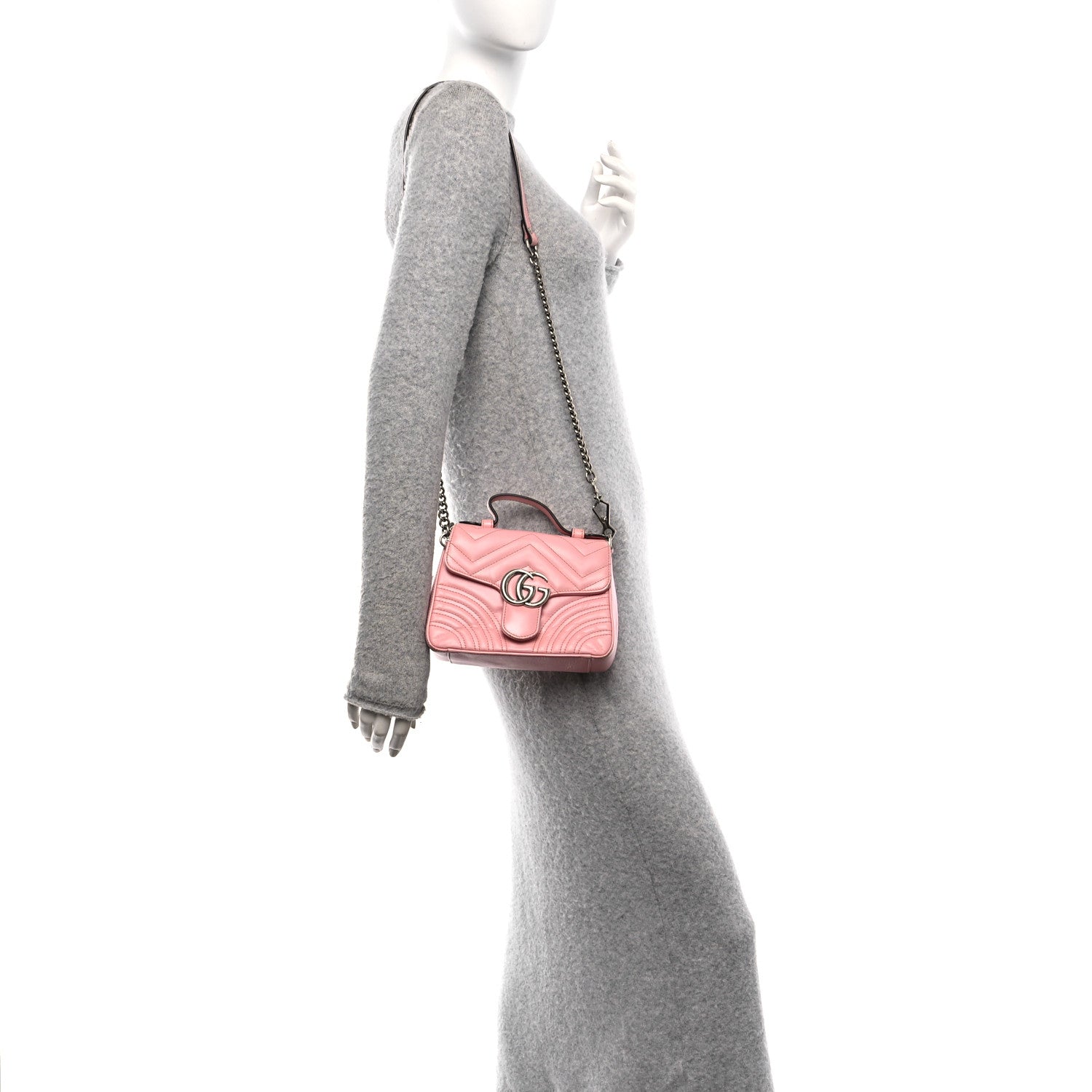 Calfskin Matelasse Mini GG Marmont Top Handle Shoulder Bag Wild Rose