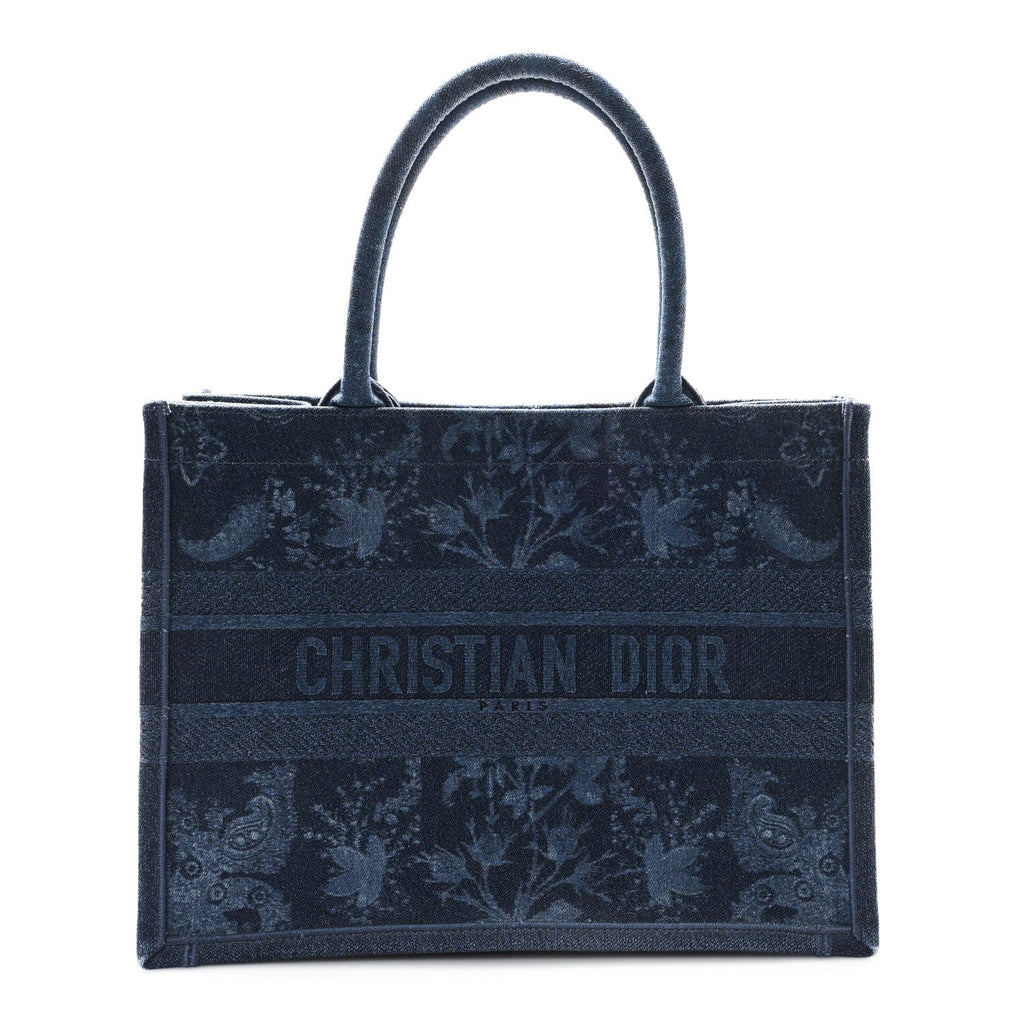 Denim Flowers Embroidered Medium Book Tote Blue