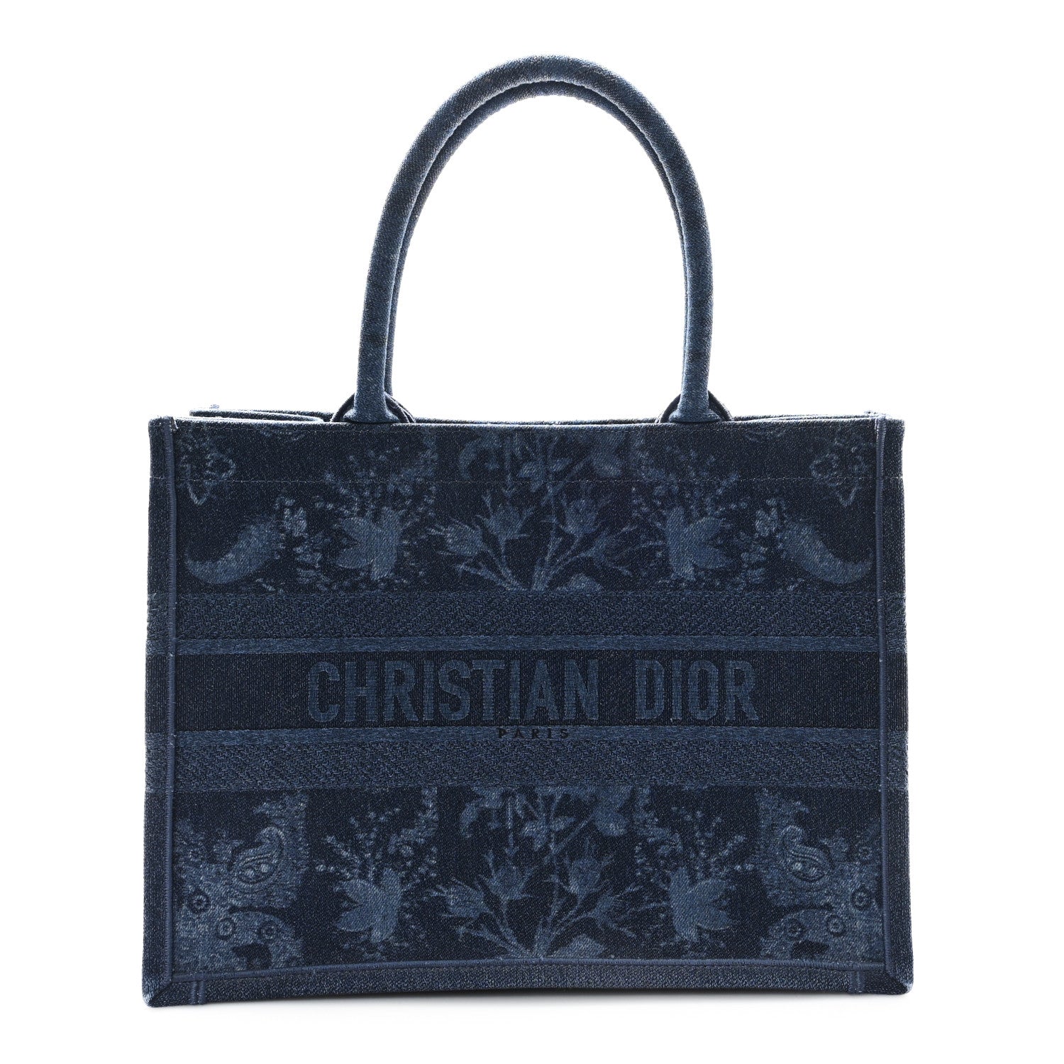 Denim Flowers Embroidered Medium Book Tote Blue