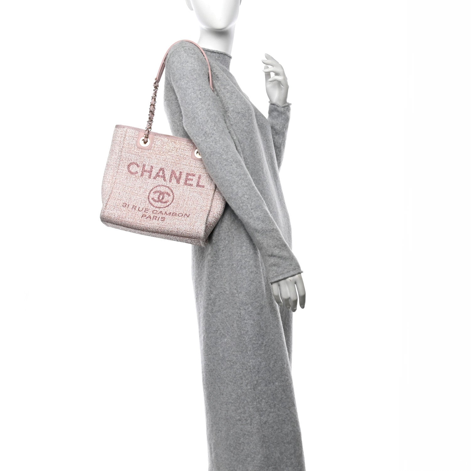 Mixed Fibers Calfskin Mini Deauville Tote Rose Pink