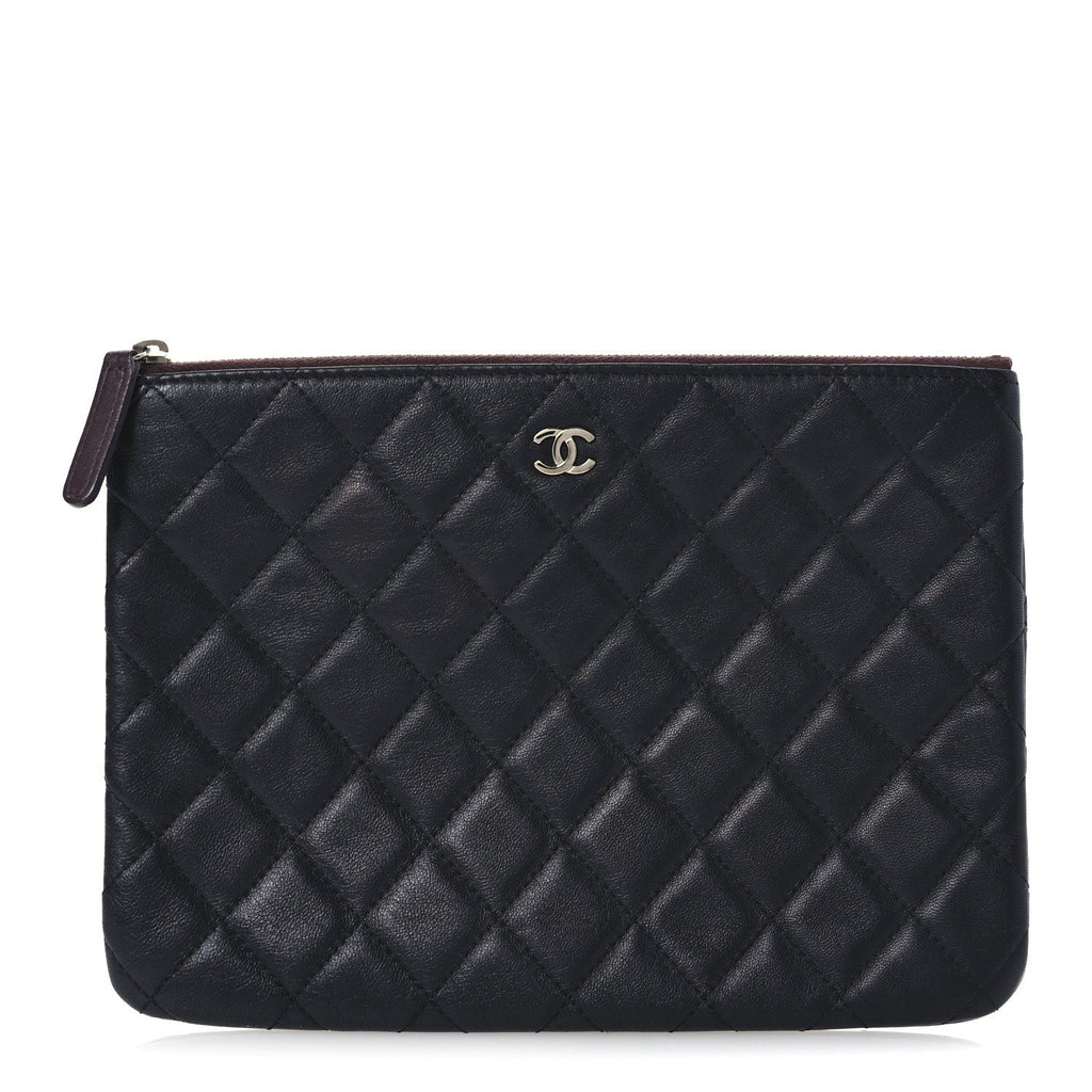 Lambskin Quilted Medium Cosmetic Case Black