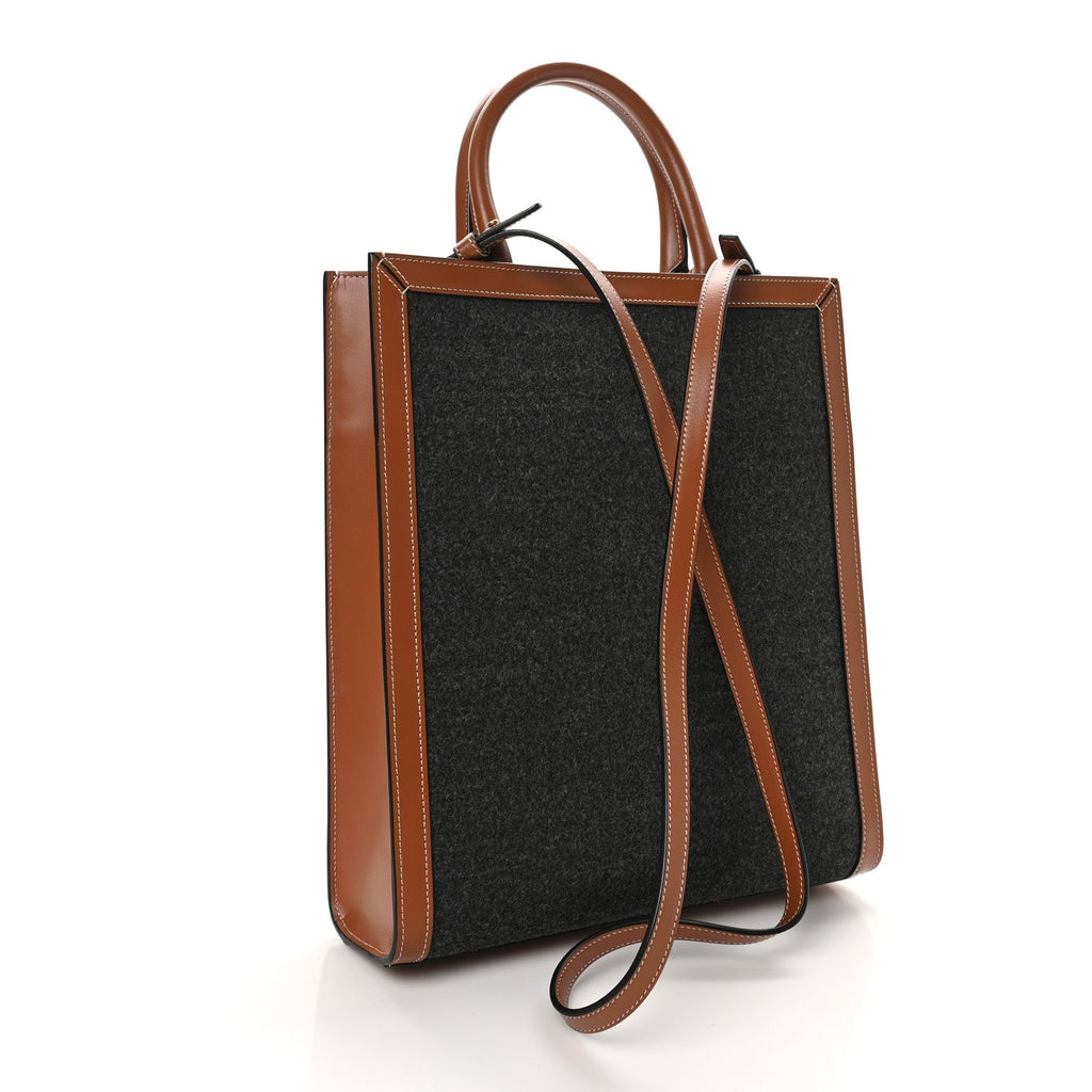 Calfskin Felt Logo Print Small Vertical Cabas Grey Tan