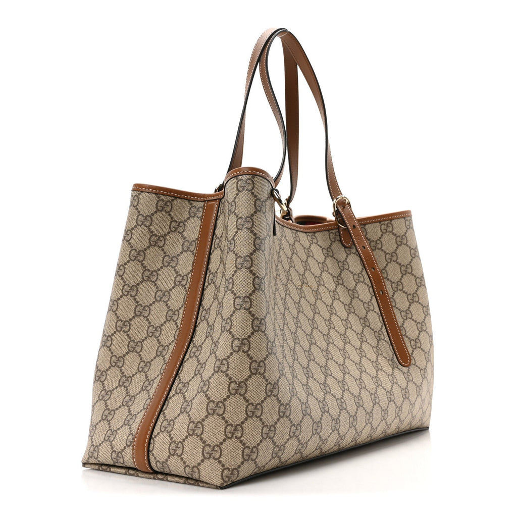 GG Supreme Monogram Emblem Medium Tote Bag Beige Dark Brown
