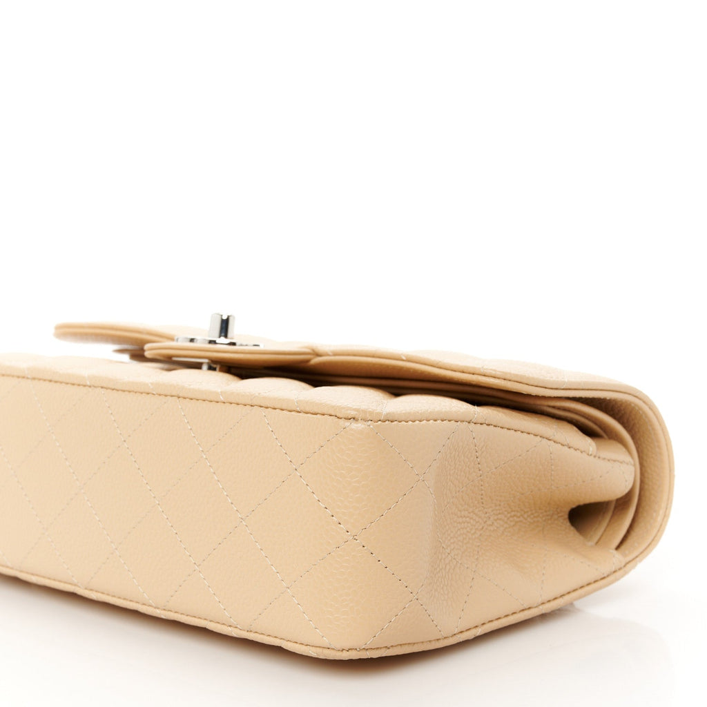 Caviar Quilted Small Double Flap Beige