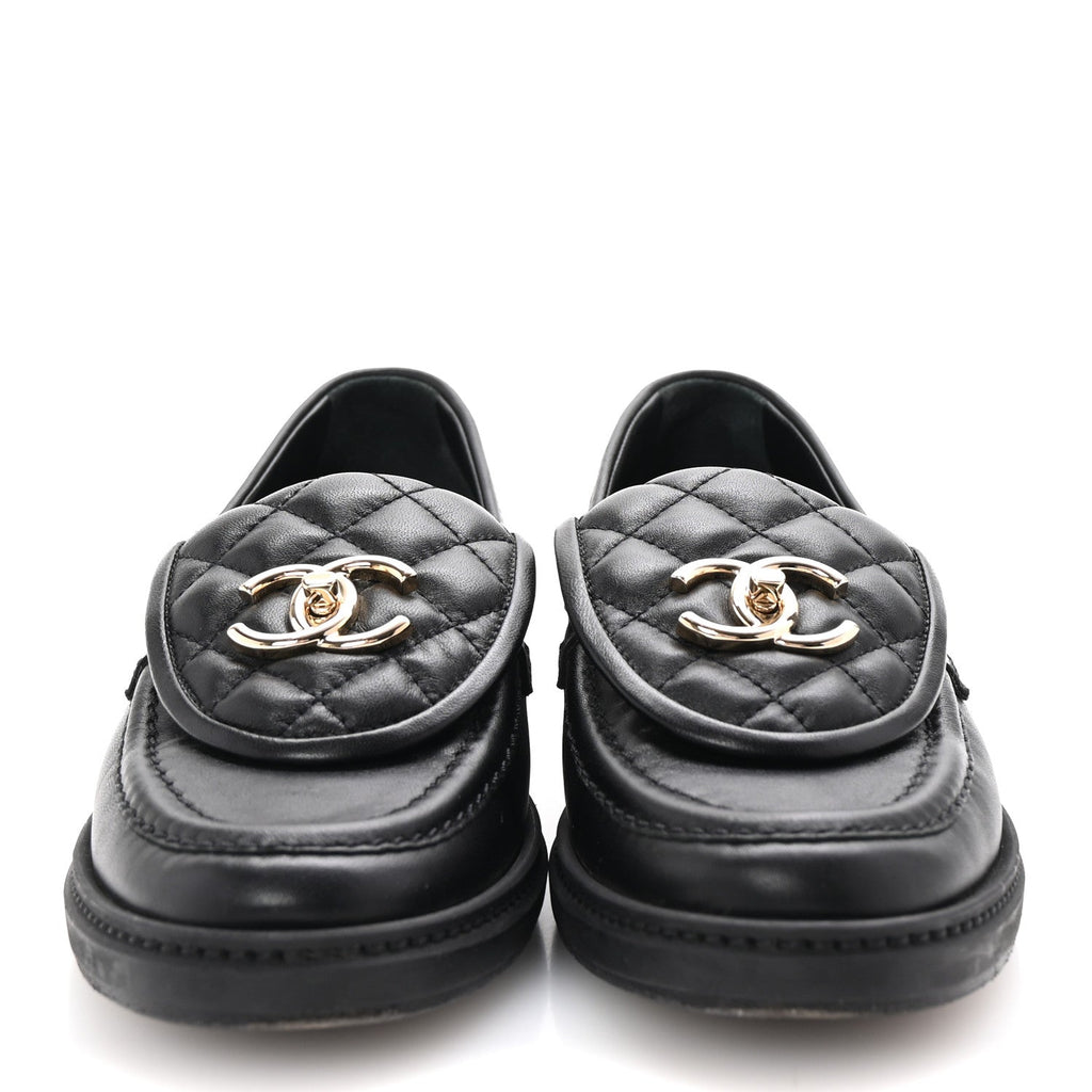 Lambskin Quilted CC Turnlock Loafers 35.5 Black