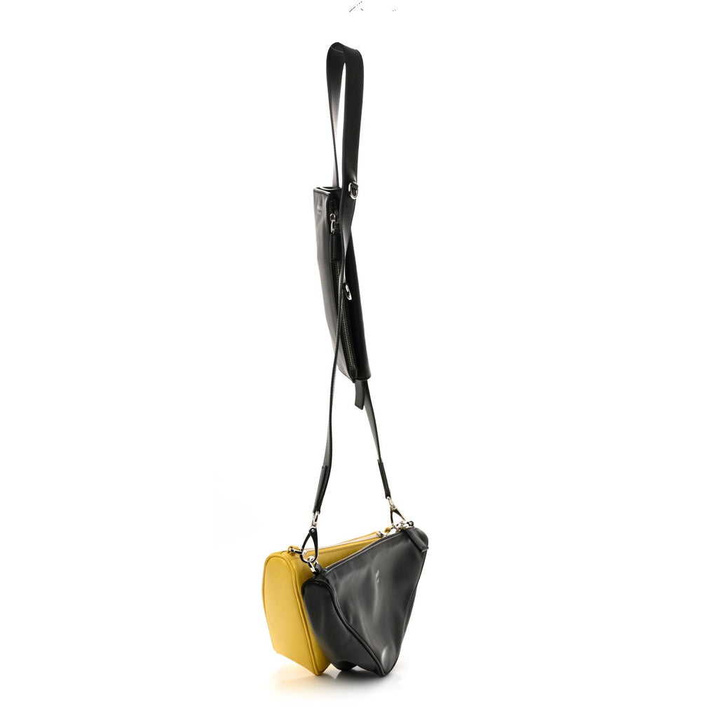 Vitello Saffiano Cuir Double Triangle Shoulder Bag Black Sole
