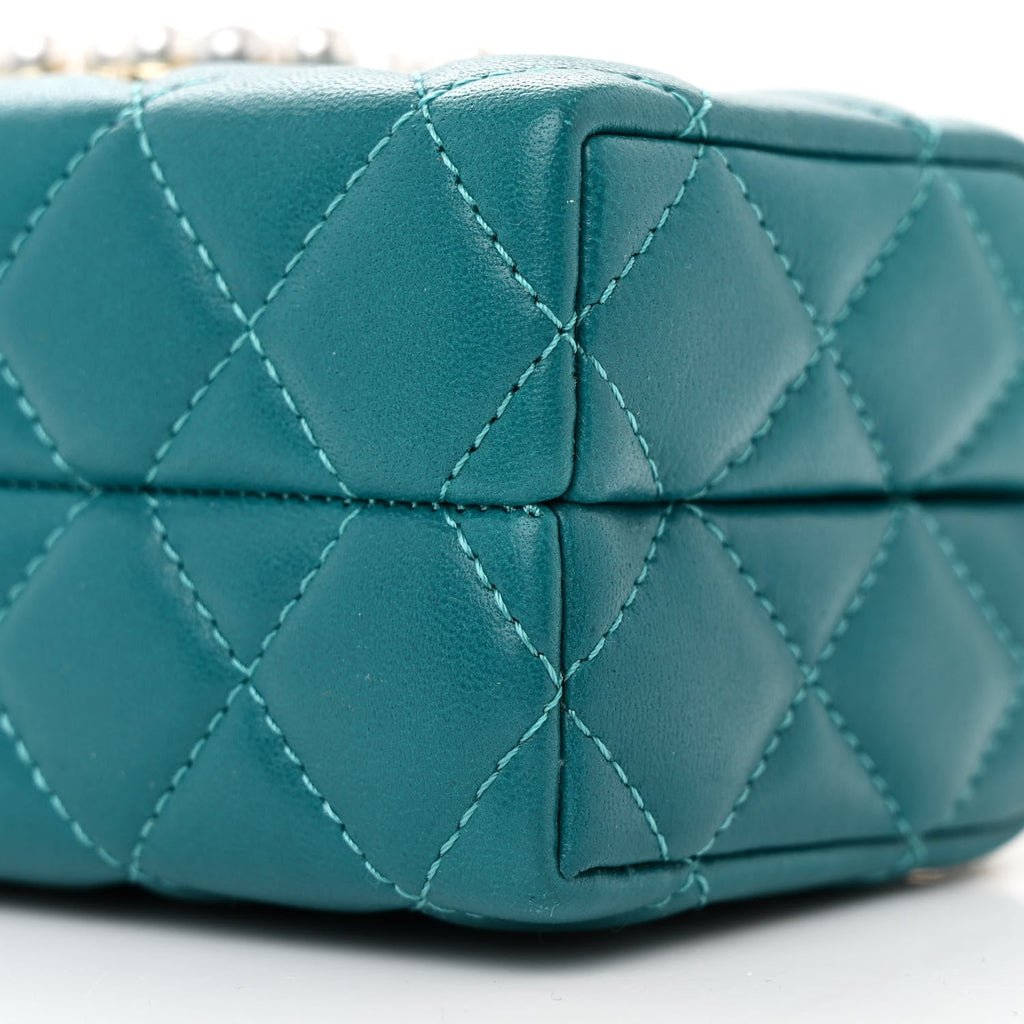 Lambskin Quilted Pearl CC Vanity Case Blue