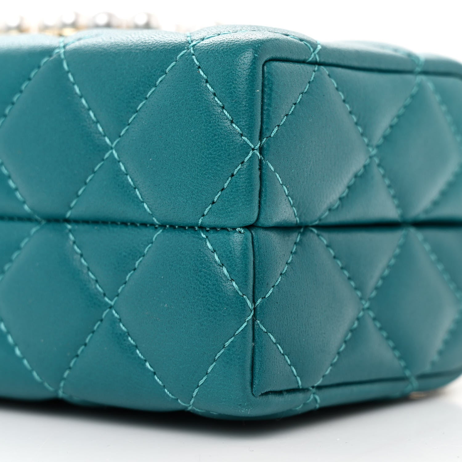 Lambskin Quilted Pearl CC Vanity Case Blue