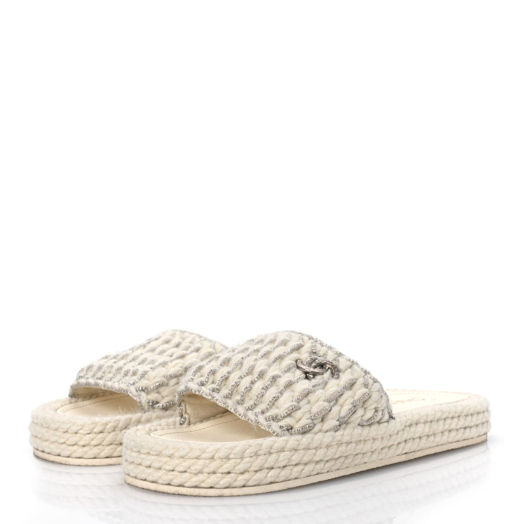 Braided Knit CC Mules 40 Ecru