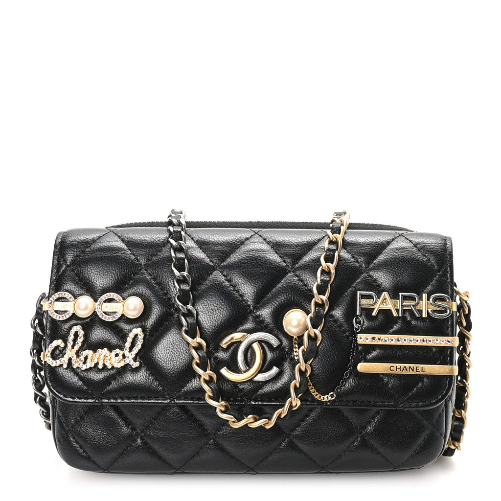 Lambskin Quilted Coco Clips Single Flap Black