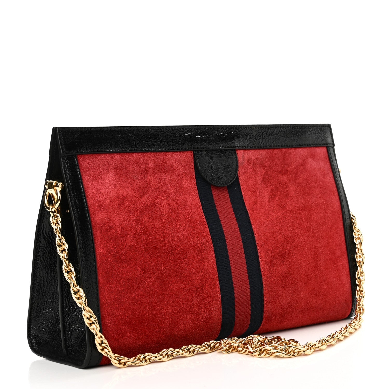 Suede Patent Web Medium Ophidia Chain Shoulder Bag Hibiscus Red Black