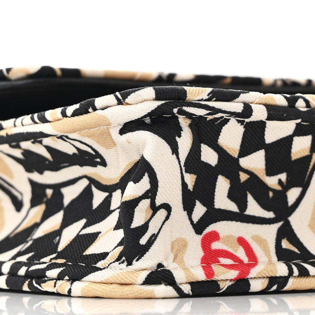 Canvas Check Flag Printed CC Clutch With Chain Beige Multicolor