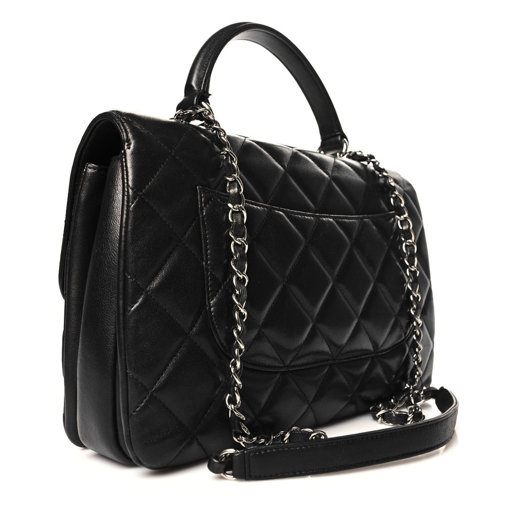 Lambskin Quilted Medium Trendy CC Flap Dual Handle Bag Black
