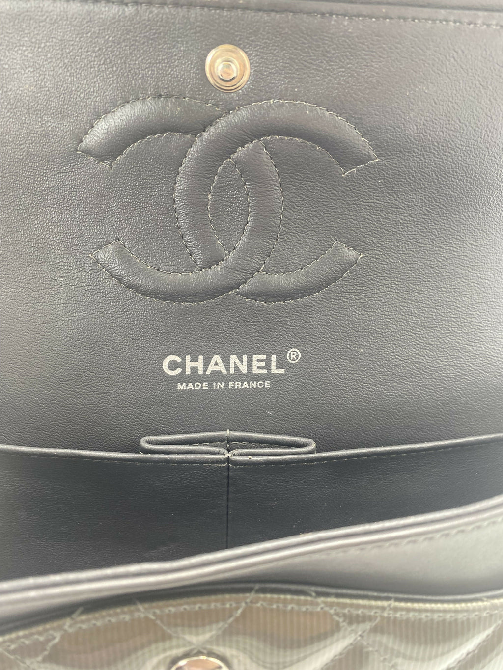 Chanel Medium Dark Green Straited Patent Leather Double Flap Timeless Classic Bag SHW