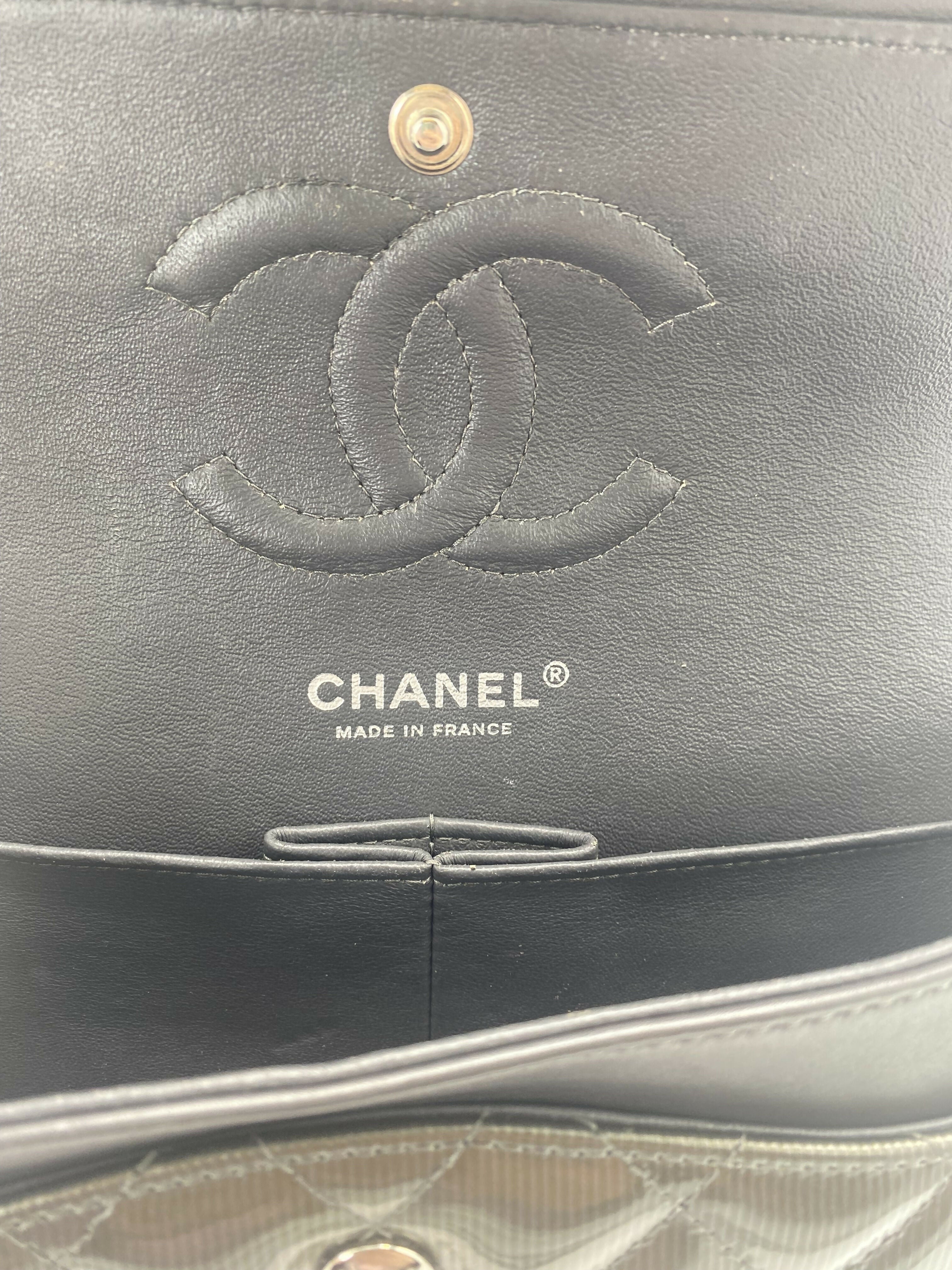 Chanel Medium Dark Green Straited Patent Leather Double Flap Timeless Classic Bag SHW